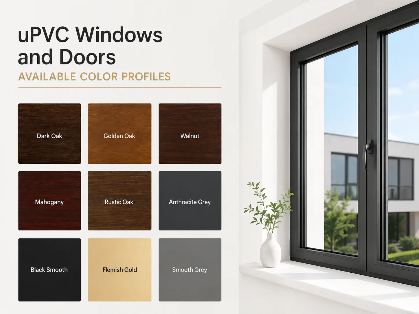 uPVC Windows and Doors Available Color Profiles